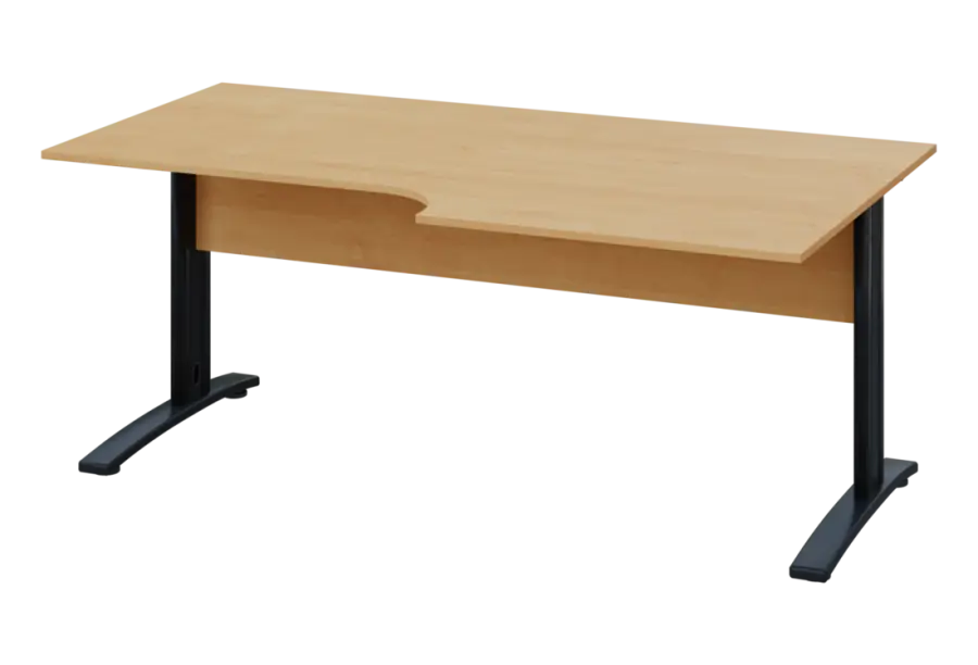 ERK 18 - 188 stůl kancelářský, rohový, pravý, kovová podnož černá, deska 18 mm, široký 1800 mm, javor horský